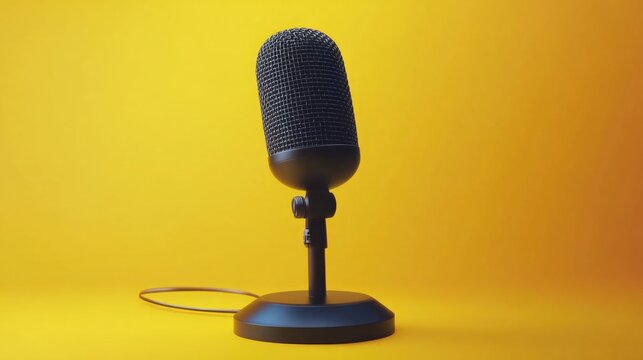 Black Microphone Yellow Background