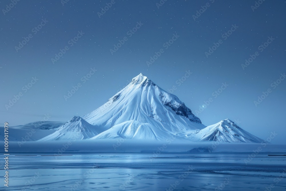 Poster Snowy mountain landscape outdoors horizon.