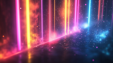 Futuristic abstract background, colorful bright neon rays and glowing lines. AI generative
