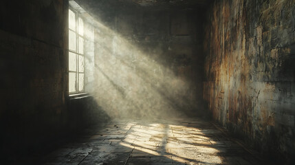 Obraz premium Illustration of a grunge smoke room interior with spotlight background for display product.