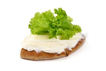 Sandwich with cream cheese, isolated on white background.