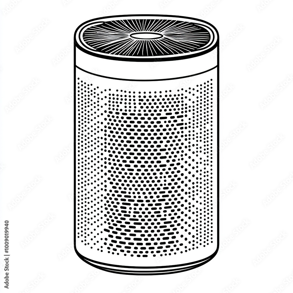 Wall mural A cylindrical device with a perforated surface, likely an air purifier or speaker.