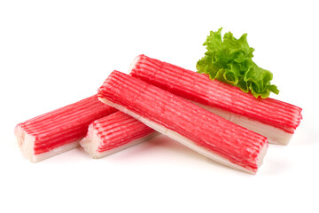 Delicious, fresh crab sticks, crabmeat, isolated on white background. © GSDesign
