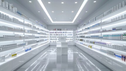 Naklejka premium A large pharmacy with many shelves of medicine