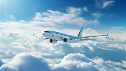 A majestic plane soars through the sky, leaving trails of white clouds in its wake.