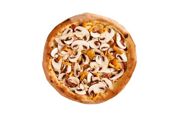 Vegetarian Pizza.Pizza with mushrooms on a white background.