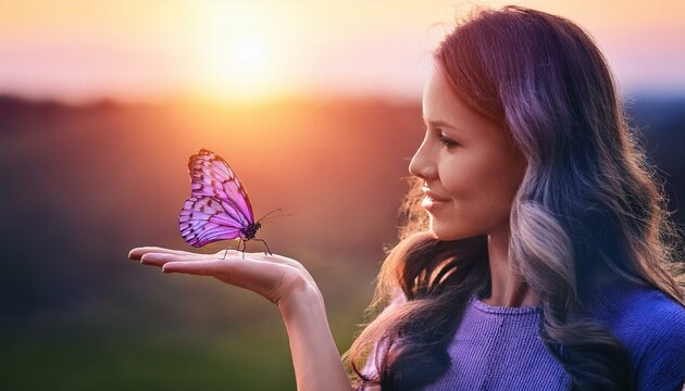 Butterfly on a Woman&rsquo;s Outstretched Hand.