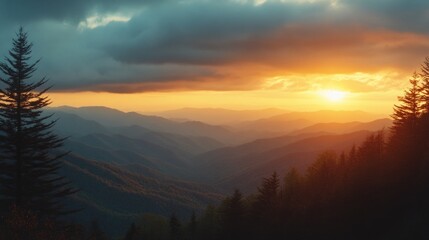 Fototapeta premium Sunset Over Mountains