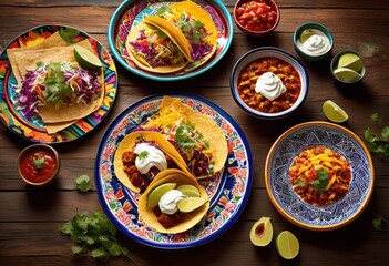 vibrant display colorful mexican dishes eye catching backgrounds featuring plates salsa, avocado, bandana, buffet, bowl, cheese, chile, coriander, cooking