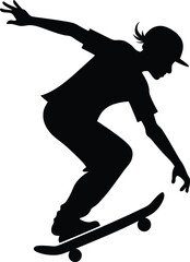 Outdoor activities of Skateboarding silhouette vector art icon and logo illustration design
