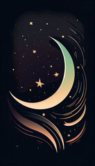 Minimalist Moon and Stars Illustration in Night Sky