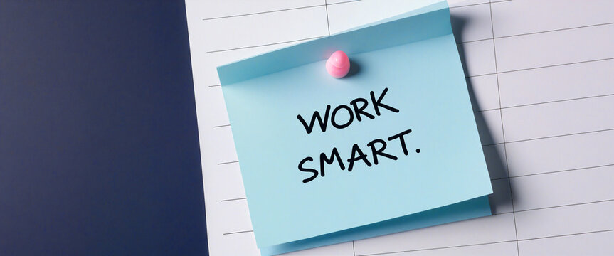 Blue sticky note on a calendar saying work smart