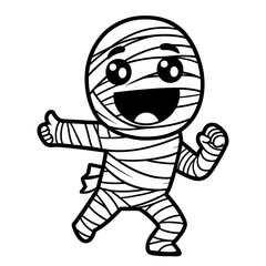 funny mummy, happy Halloween mascot sketch