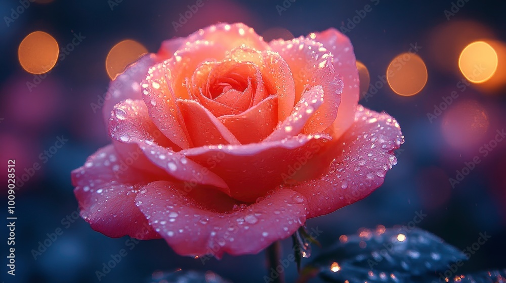 Poster Dewy Pink Rose in Soft Lighting