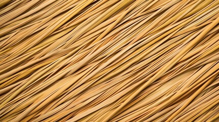 Natural Straw Texture of Thatched Wicker Roof from Asia, Highlighting Rustic Patterns and Organic Fibers