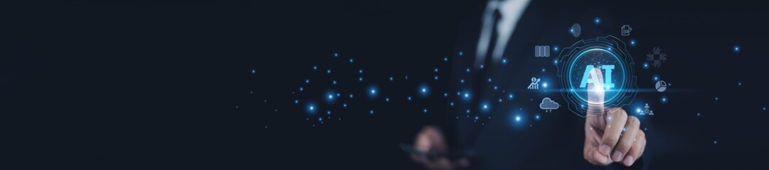 Businessman use AI technology to analyze vast amounts of data and identify growth opportunities,AI technology enhances business intelligence by providing real-time data analysis forecasting capability