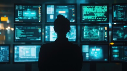 Person Standing in Front of Monitors