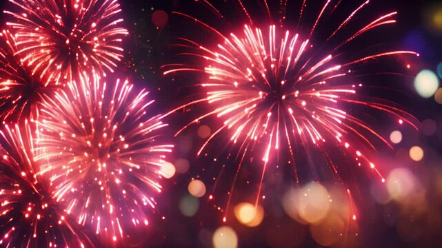 Fiery Fireworks Burst with a Glowing Bokeh Background - Slow Motion - Made with Generative AI 