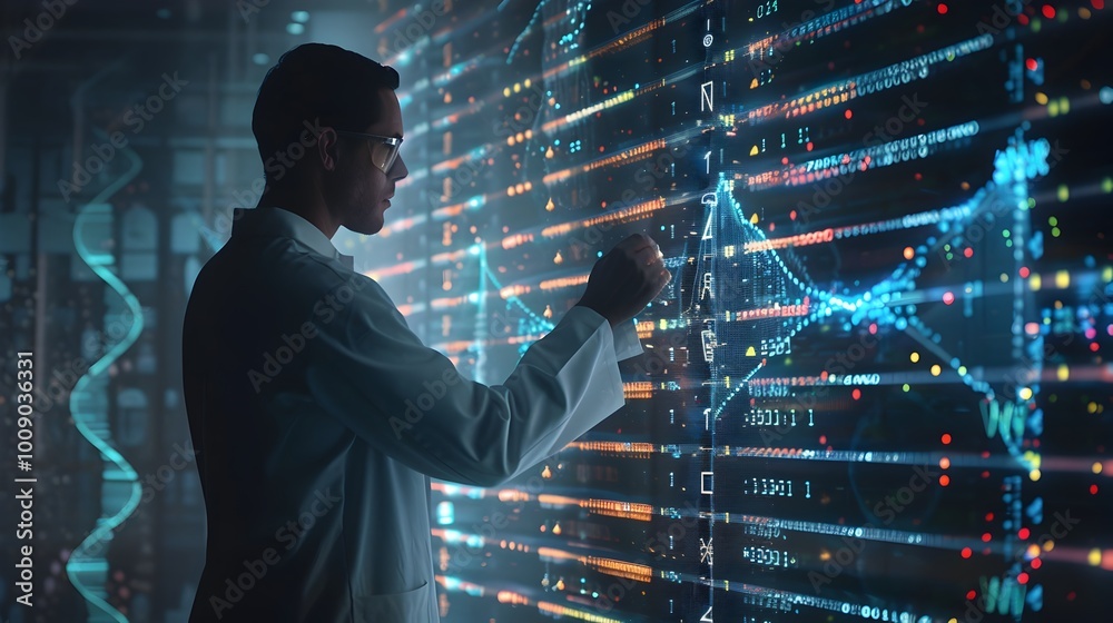Poster scientist analyzes digital interface integrating biological and digital data storage