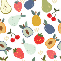 Seamless pattern with fruits on white background. Vector illustration