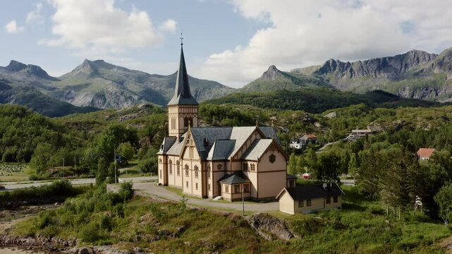 Vagan church Norway Aerial view