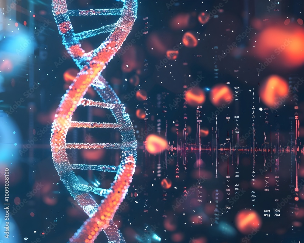 Poster encoding audio data within the dna helix merging music and genetic code