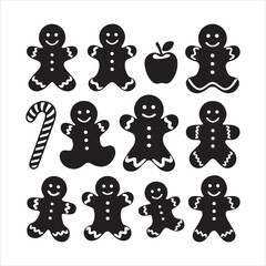 set of gingerbread man vector icon, silhouette