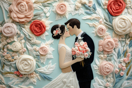 floral bride and groom couple wedding soulmate lover kiss celebration