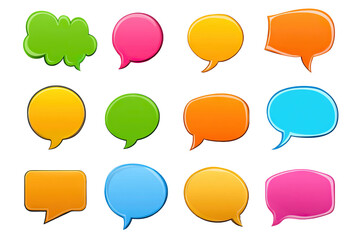 Set of colorful speech bubbles in various shapes, isolated on transparent cutout background