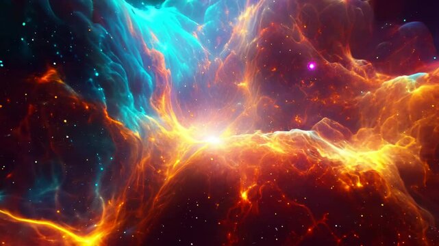 Dramatic Stellar Nebula with Fiery Contrasts - Slow Motion - Made with Generative AI