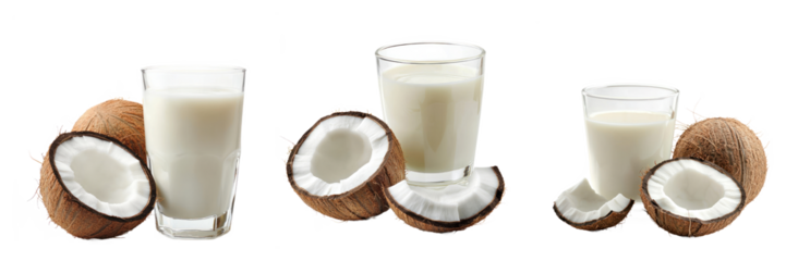 Glass of coconut milk with a slightly opaque, white appearance. isolated on transparency background
