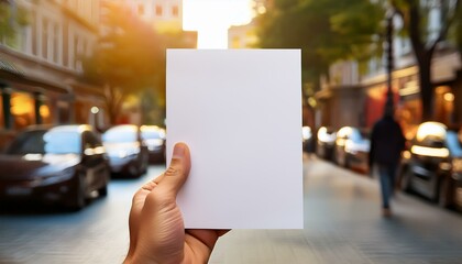 Blank sign held in city street