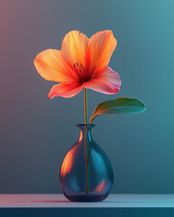 A single withered flower in a vase, symbolizing loss, isolated on a pastel background,