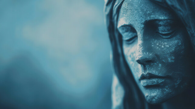 Melancholy Embrace, a sorrowful woman statue representing grief and mourning, ideal for a web banner dedicated to funeral services and support for the bereaved