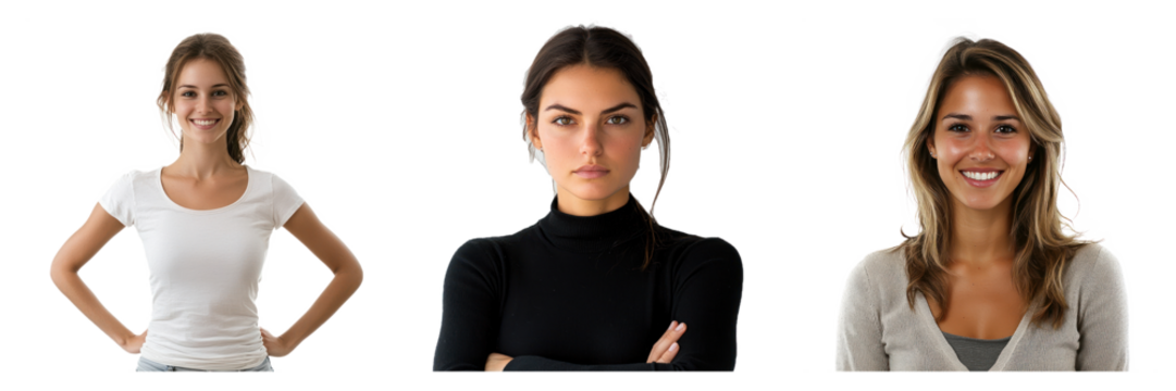 Woman with a casual outfit and friendly smile, isolated on a transparency background - Powered by Adobe