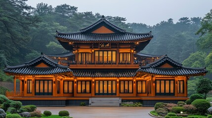 Obraz premium Traditional Korean Architecture House in the Mountains