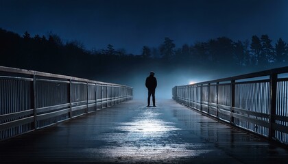 Silhouette of man on bridge