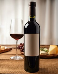 Wine bottle and glass on table