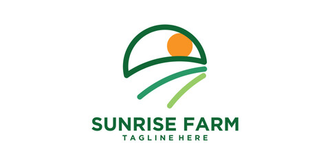 logo design farm, sun, agricultural nature, organic, landscape, logo design vector, symbol, idea, creative.