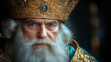 Fototapeta premium Closeup Portrait of a Religious Leader in a Gold Crown