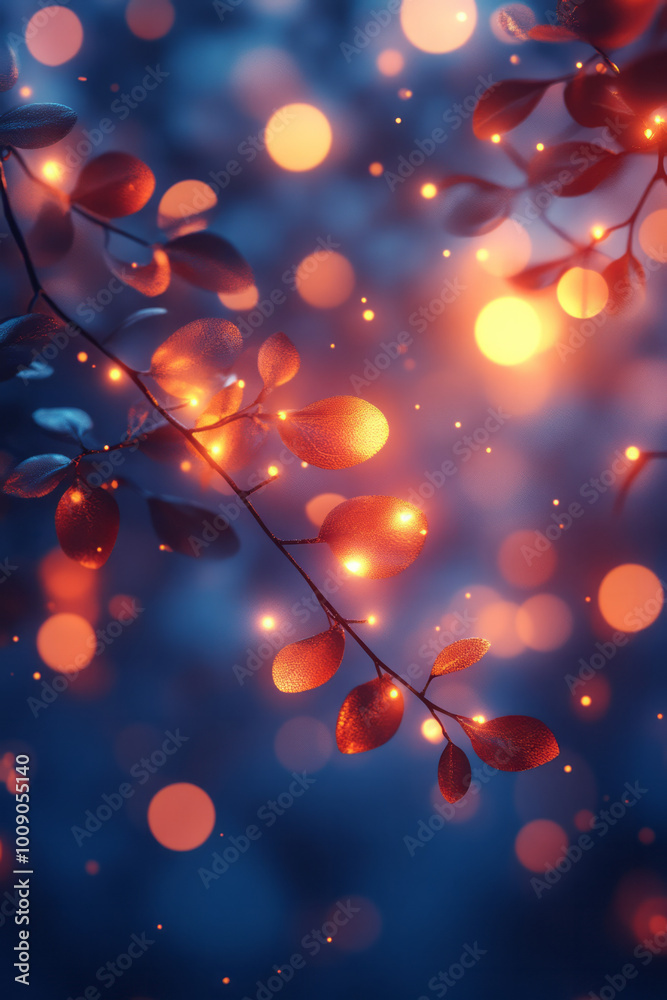 Poster radiant bokeh lights with a glowing effect, softly blending into a dynamic gradient background,