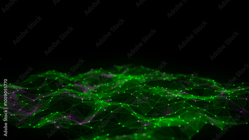 Aufkleber dynamic green wave of particles and lines. abstract futuristic background. big data visualization. 3