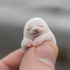Fototapeta premium a person is holding a hand that has a baby seal on it