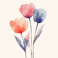 Elegant watercolor tulips in soft pastel colors, perfect for adding a touch of nature and beauty to any design or decor.