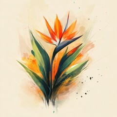 Vibrant bird of paradise flower illustration, showcasing bright colors and elegant beauty, perfect for artistic designs.