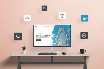 Website creation concept with modular design. Text, code, video, search, and management modules...