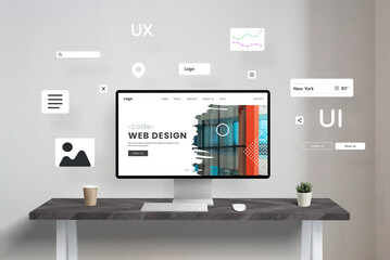 Web design studio creating a page with modules and plugins. Concept of content management system...
