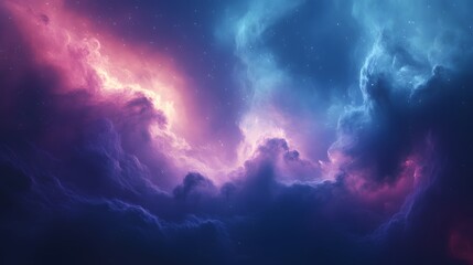 Vibrant cosmic nebula with glowing clouds and stars in deep space..