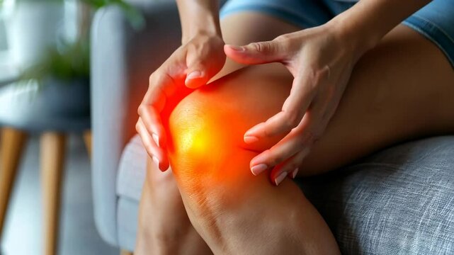 Joint discomfort: visualization of knee pain in patella area highlights challenges of mobility and importance of understanding symptoms for effective treatment, rehabilitation strategies.