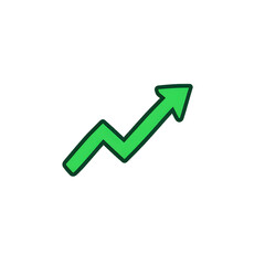 Bright green upward arrow in jagged shape representing increase, isolated on transparent background, Generative AI